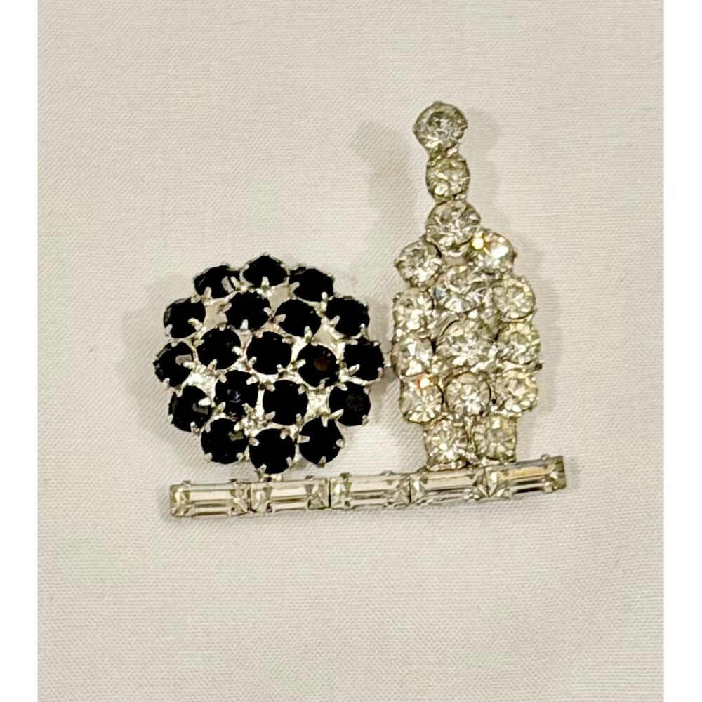 Vintage B. David Bowling Ball and Pin Black & Clear Rhinestone Brooch Pin
